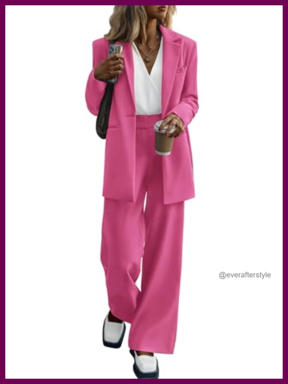 Women 2 Piece Business Pantsuit Oversized Blazer Wide Leg Pants